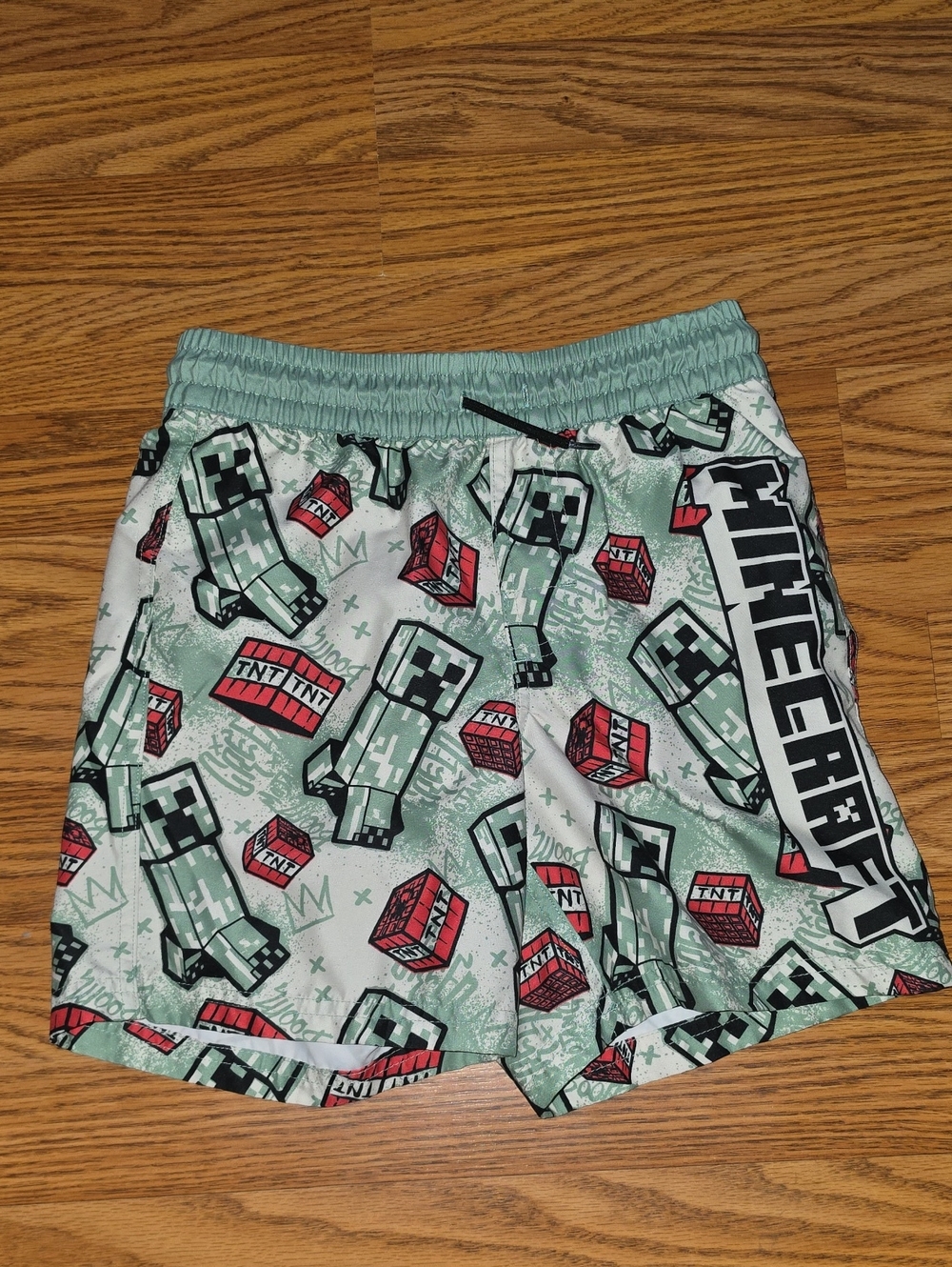 Minecraft Boys' Creeper & TNT Swim Trunks - Green & Red